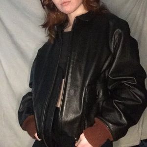oversized black leather biker jacket